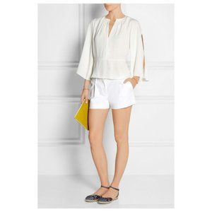 DIANE VON FURSTENBERG White Cotton Front Pleat Cuffed Porte Short sz 2 Women's